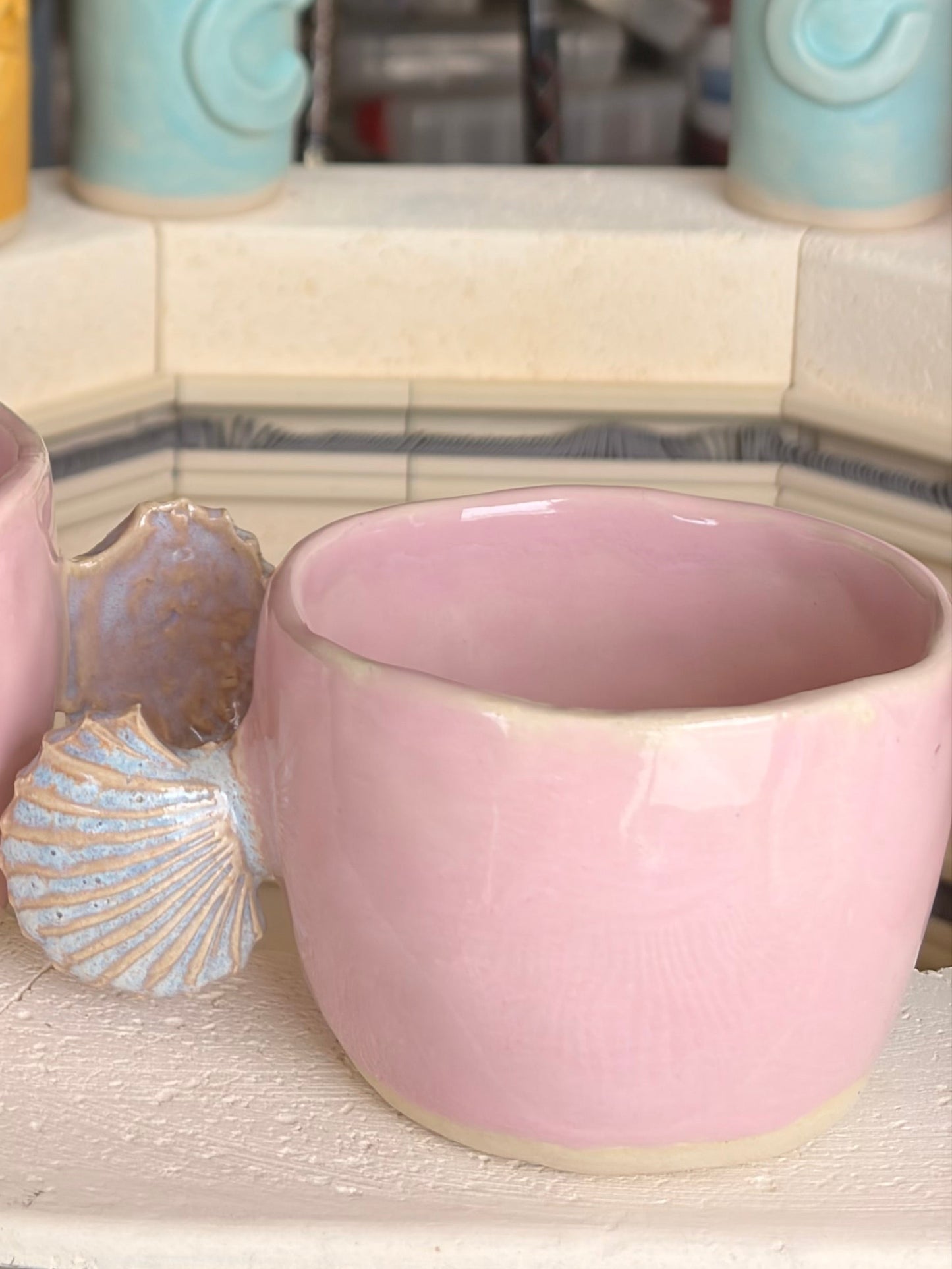 pink seashell mug